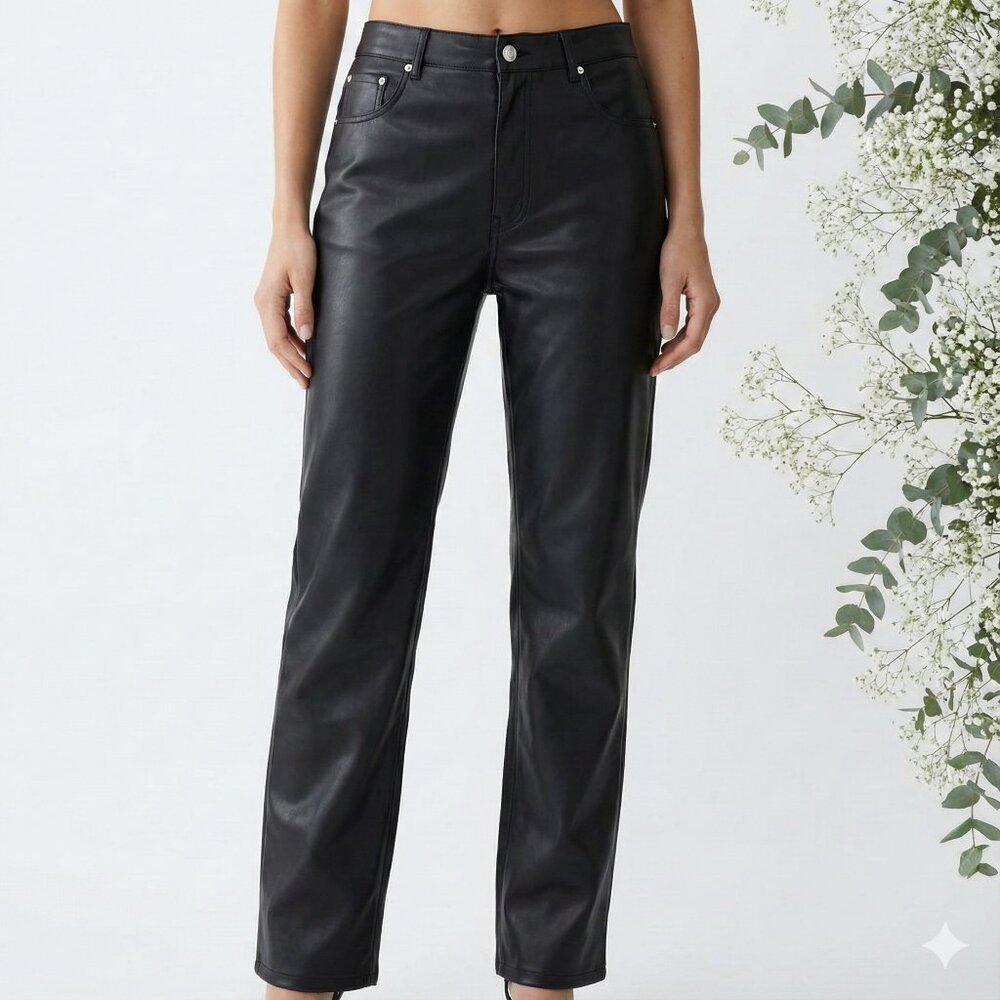 Zara Black Faux Leather Straight Leg Pants